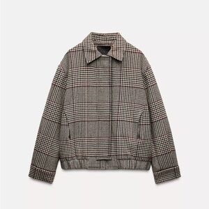 Zara Black and White Plaid Bomber Jacket